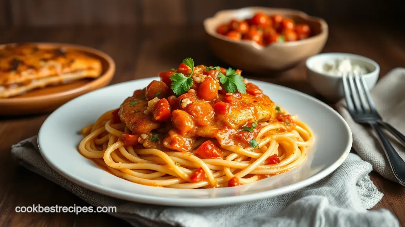 Bake Chicken Spaghetti with Creamy Salsa