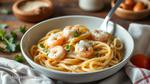 Mixing Shrimp Pasta with Creamy Ranch Flavor