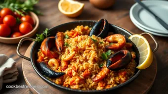 Cooked Paella with Rice & Seafood Delight