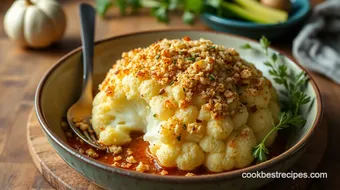 Baked Cauliflower with Crunchy Garlic Topping recipe card