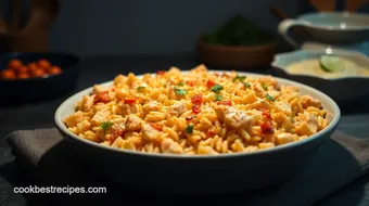 Ultimate Chicken and Rice Queso Casserole for Family Nights recipe card