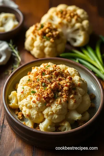 Baked Cauliflower with Crunchy Garlic Topping presentation