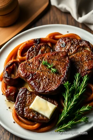 Classic Dot Pan-Broiled Steak with Garlic Herb Butter presentation