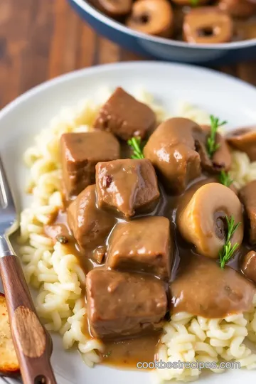 Cooked Cube Steak with Rich Mushroom Gravy presentation