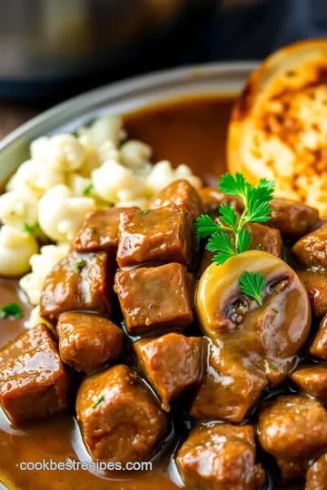 Slow Cooker Cubed Steak with Mushroom Gravy presentation