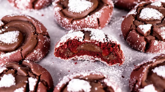 Chocolate Filled Red Velvet Cookies