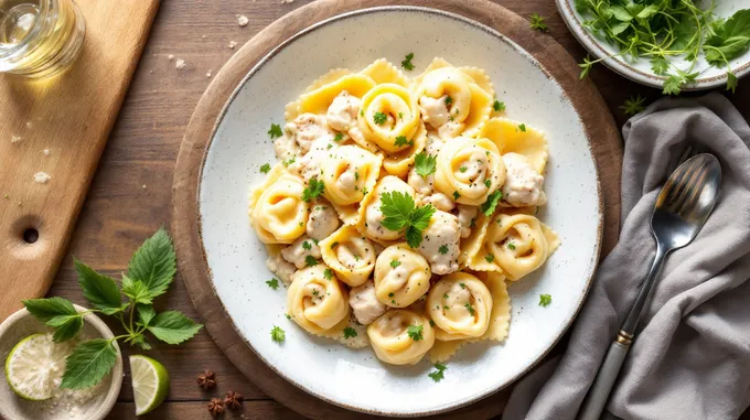 Delicious Asiago Chicken Tortelloni Alfredo